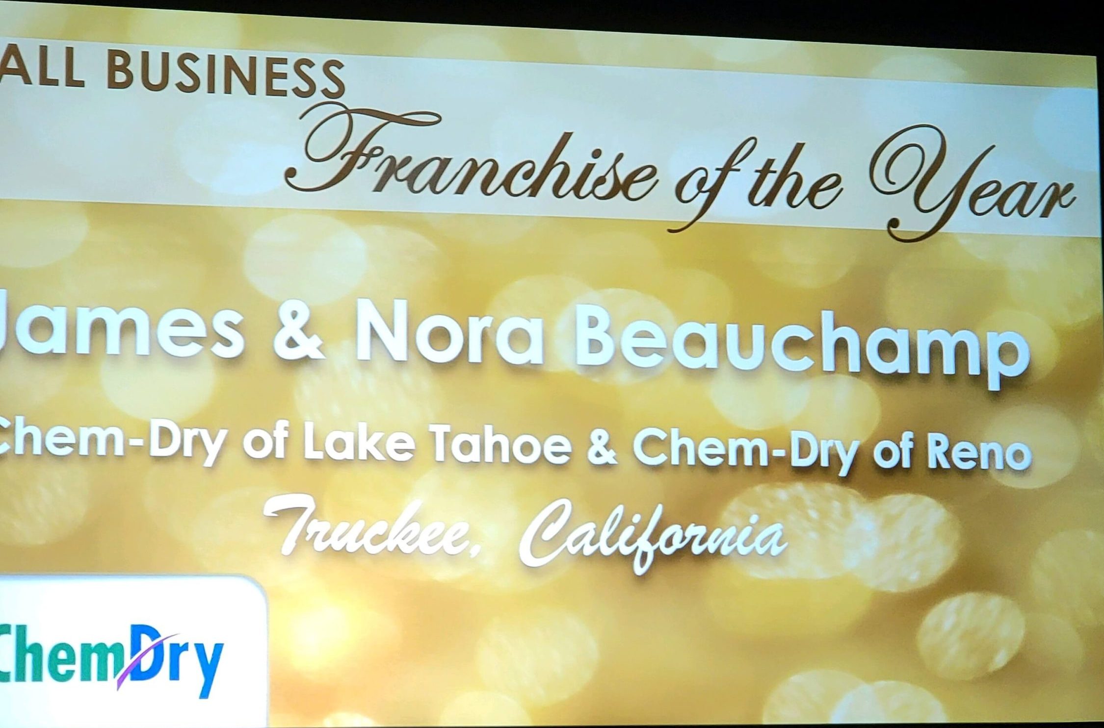 small business franchise of the year award James and Nora Beauchamp chem-dry of lake tahoe and chem-dry of reno truckee california